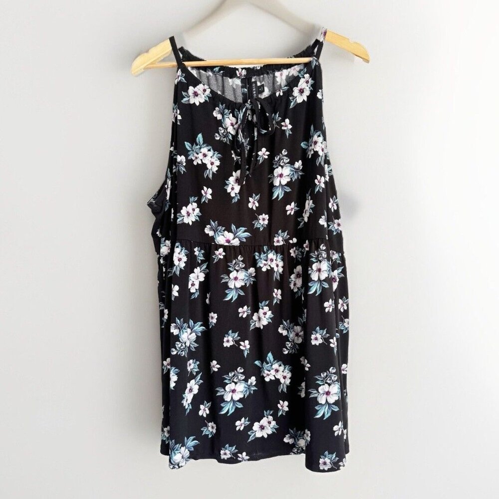 Torrid Women Floral Peplum Top Size 4X Black Sleeveless Tie Neck Cottagecore